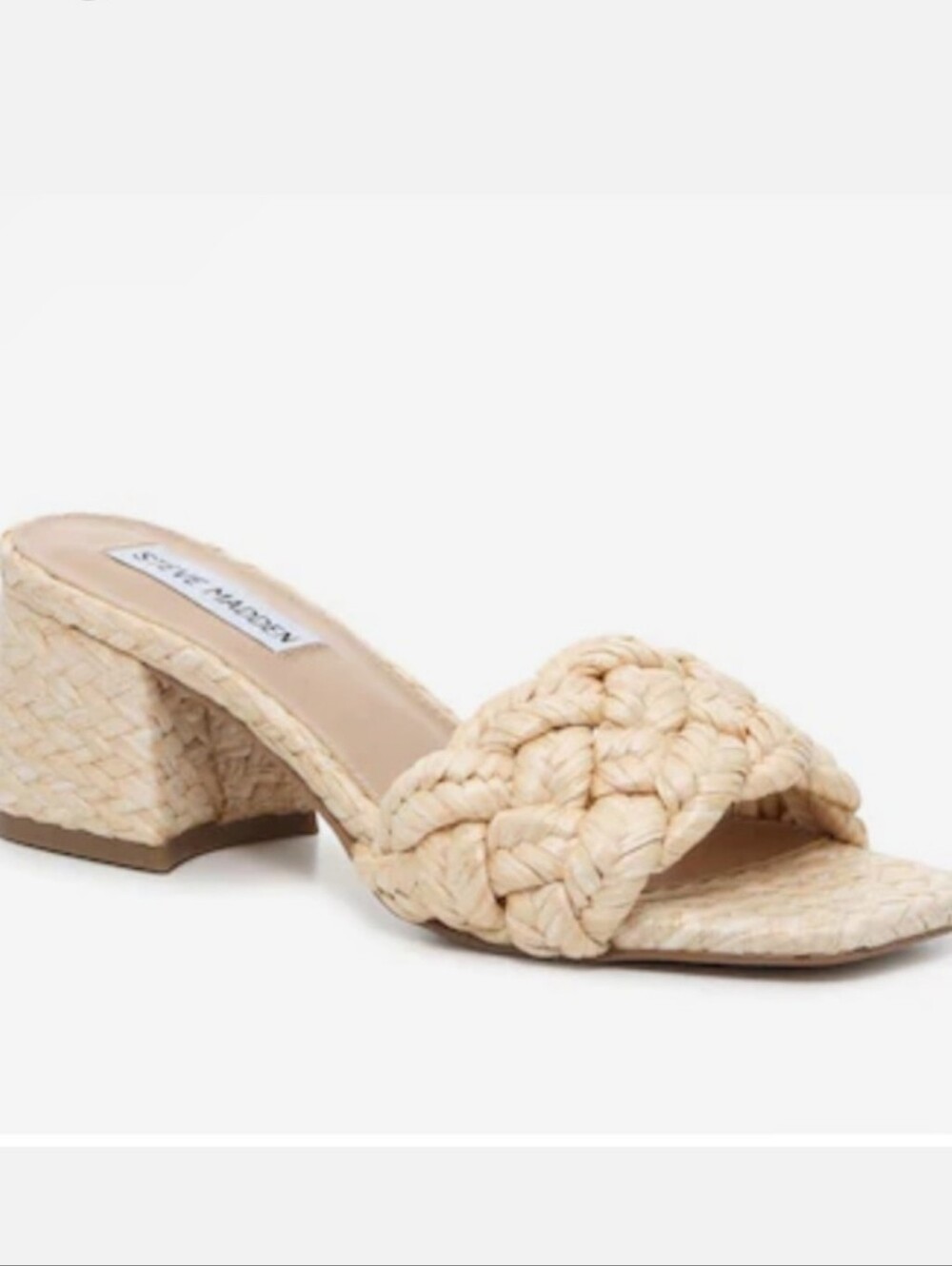 Steve Madden Niah Raffia Braided Block Heel Sandals High Heels Shoes Tan 10 Boho